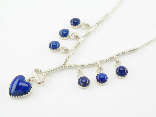 Southwest Sterling Silver Blue Lapis Lazuli Heart, Beaded Necklace