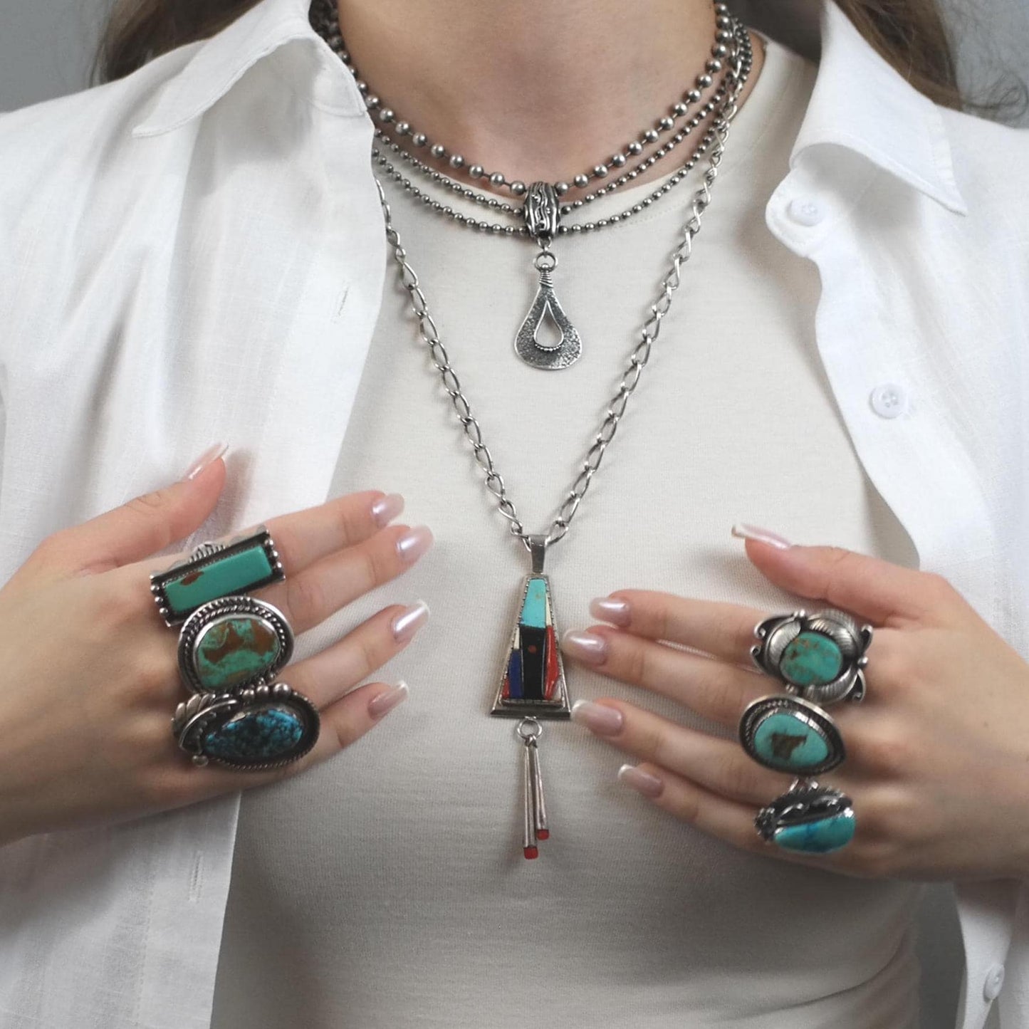 David Tune Native Sterling Silver Cobblestone Inlay Necklace N2295