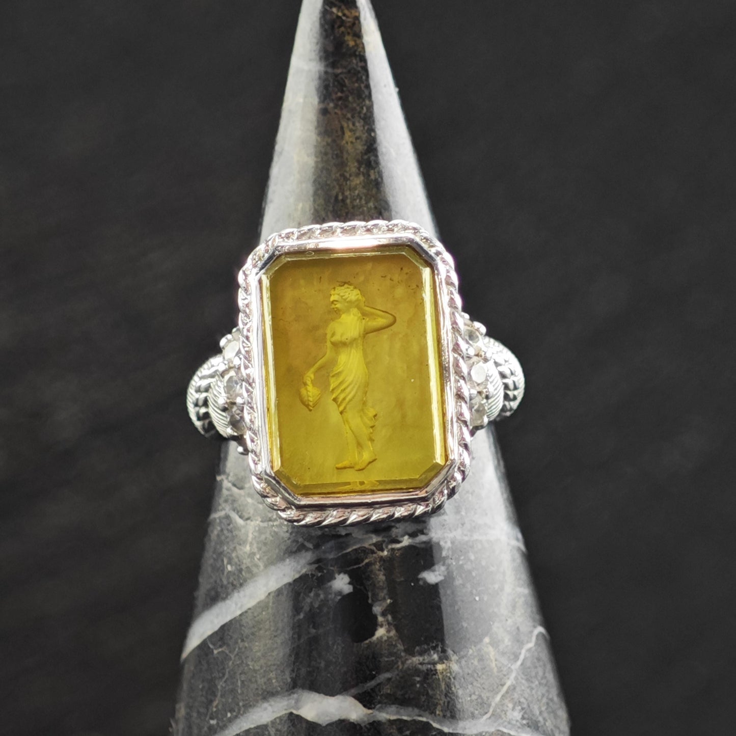 Vintage Judith Ripka Glass Intagilo Sterling Silver Ring Sz 6 R6595