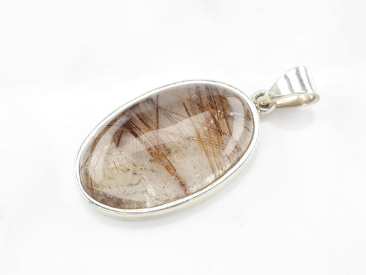 Rutilated Quartz Oval Pendant Sterling Silver