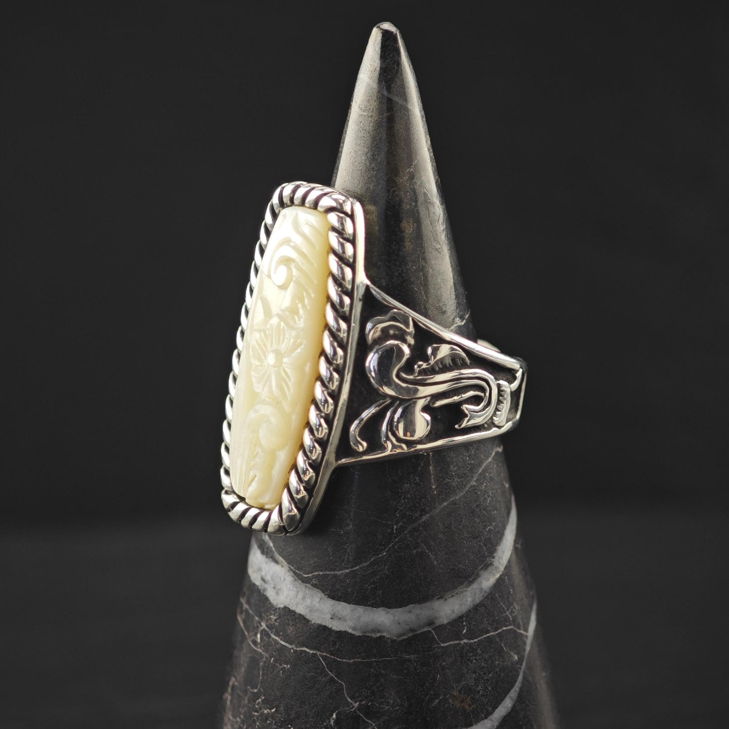 Carolyn Pollack Carved MOP Ring Sterling Silver