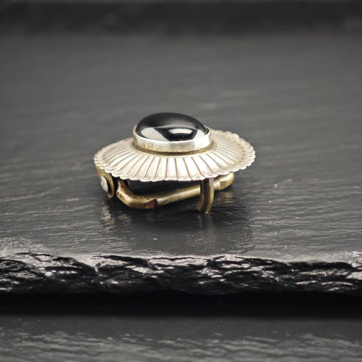 AS IS Onyx Concho Sterling Silver 3/4" Belt Buckle MISC0393