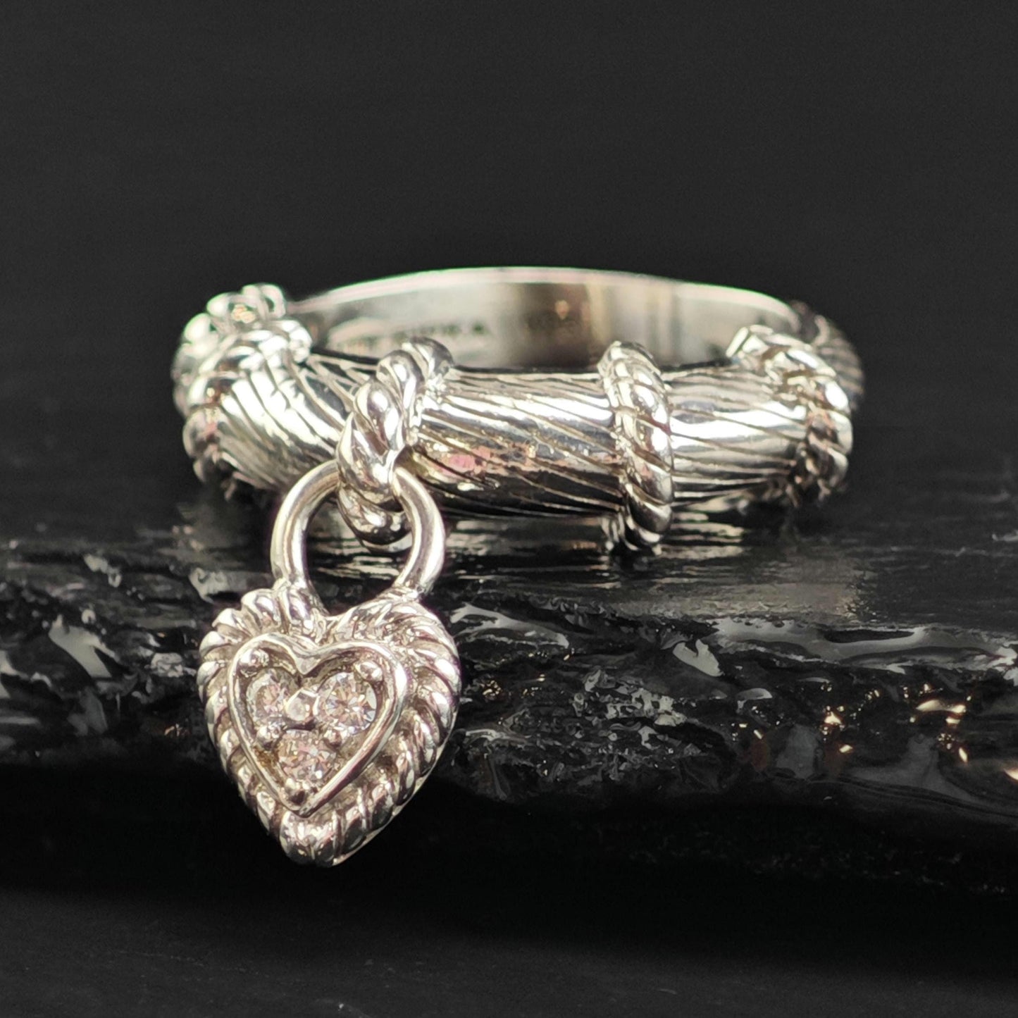 Judith Ripka Heart Charm Sterling Silver Ring Sz 6 and R6547