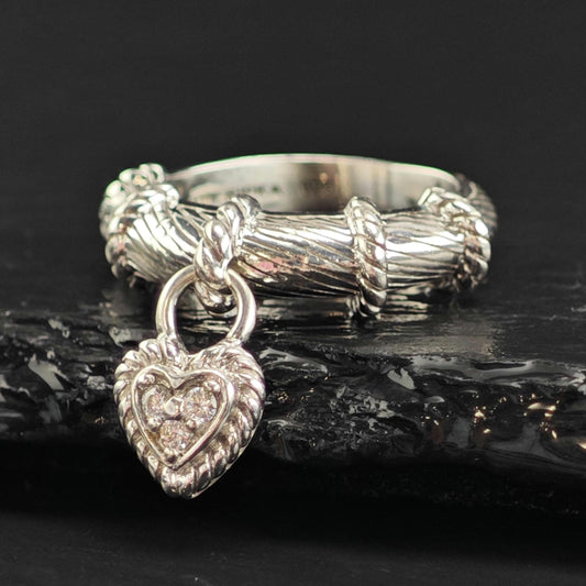 Judith Ripka Heart Charm Sterling Silver Ring Sz 6 and R6547