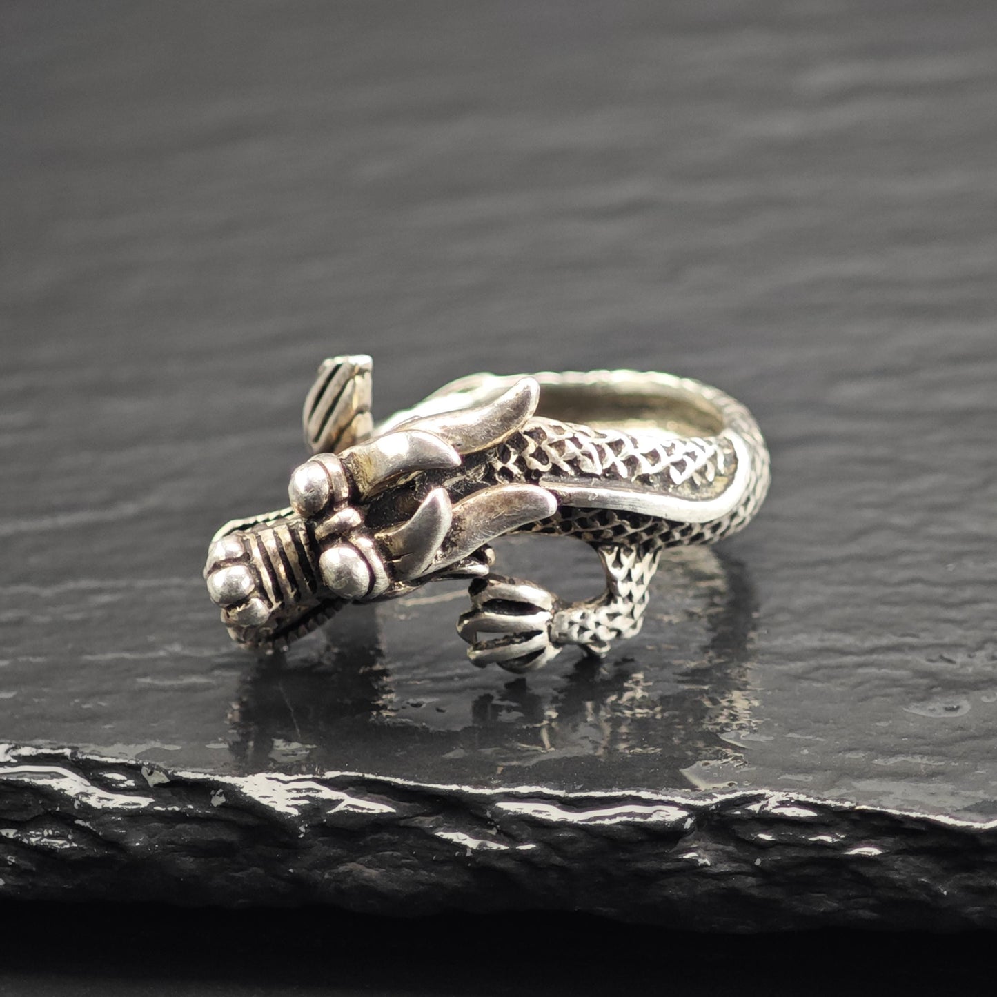 Oxidized Chinese Dragon Bypass Sterling Silver Ring Sz 8 R6717