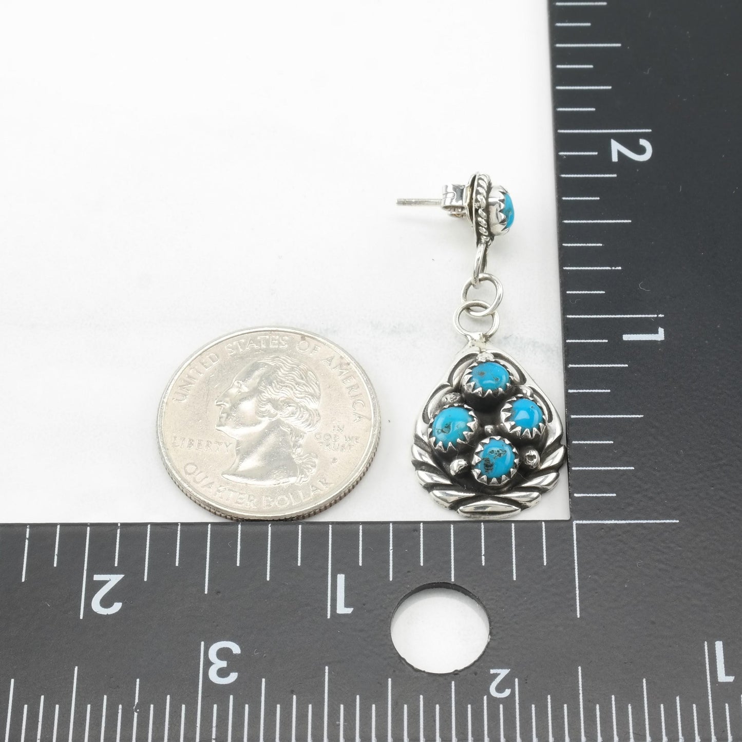 Vintage Native American Turquoise Stud Dangle Earrings Cluster Sterling Silver Blue Raindrop