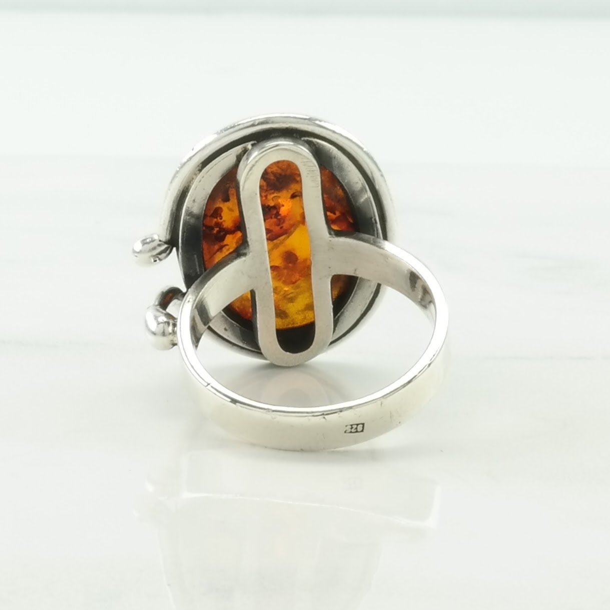 Poland Silver Ring Amber Sterling Orange Size 9 1/2