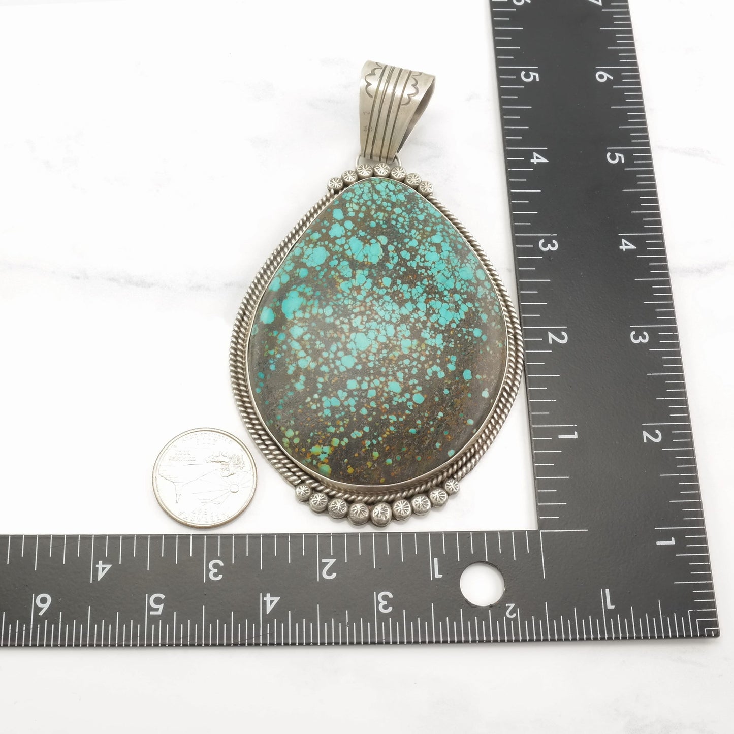 OOAK, Native American Huge Turquoise, Spiderweb Sterling Silver Necklace