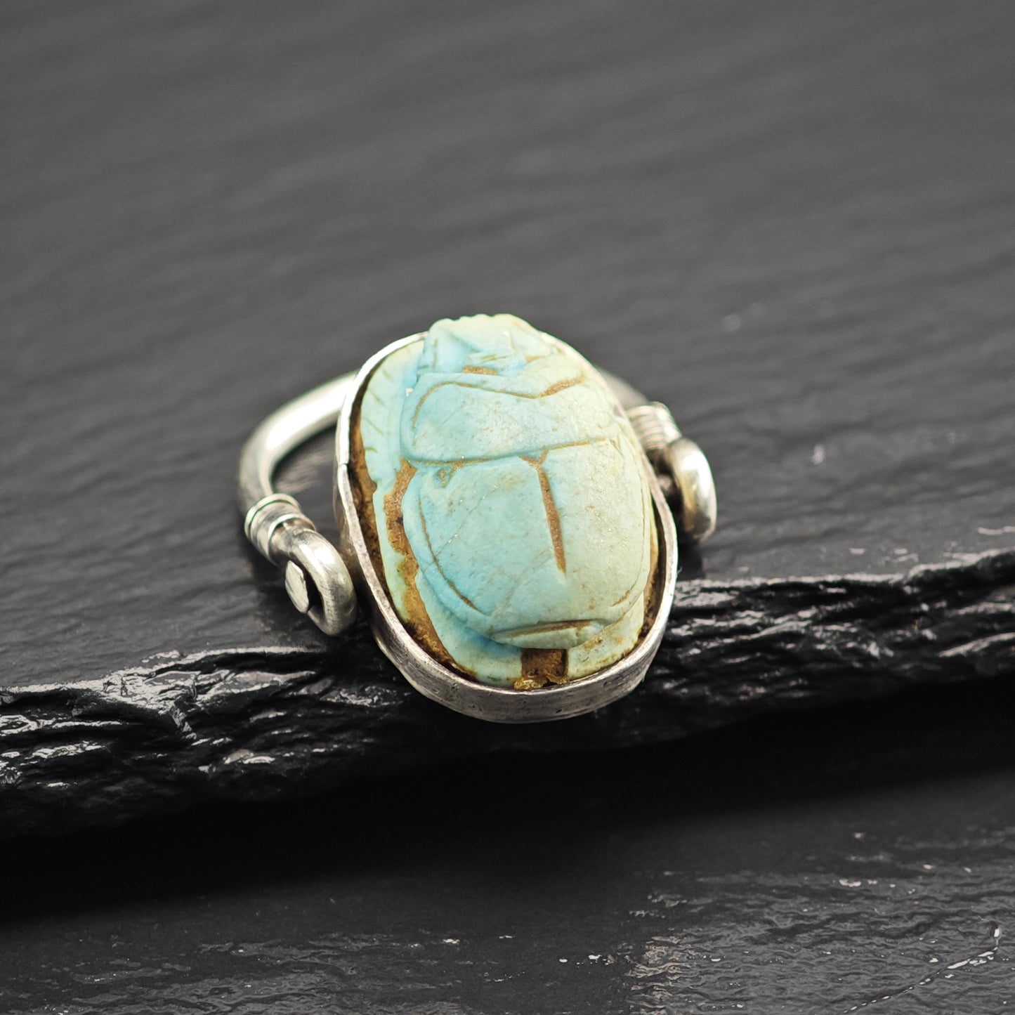 Egyptian Revival Scarab Rotatable Sterling Silver Ring Sz 5 1/2 R6702