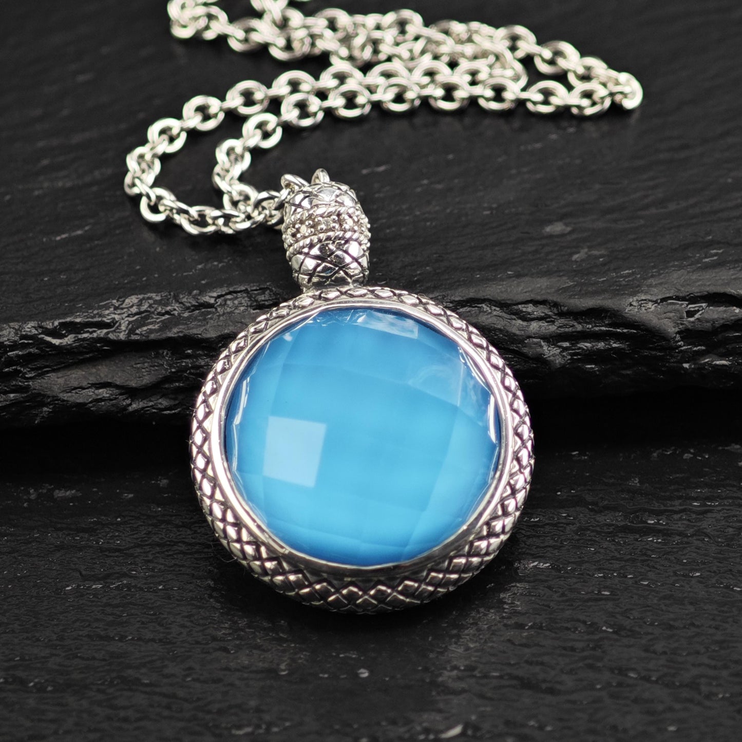 Andrea Candela Blue Doublet Pendant, Diamond Accent Sterling Silver Necklace N2734
