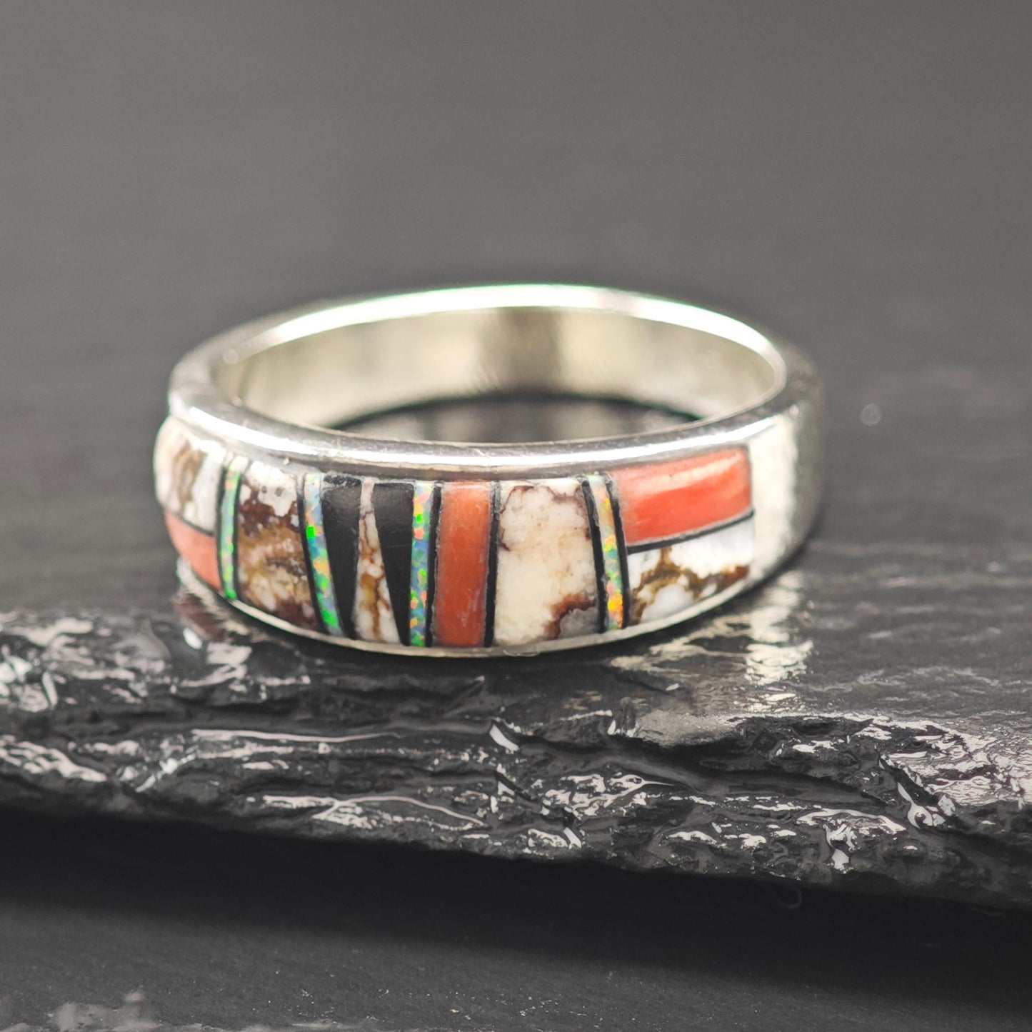 Native American Whitehorse Inlay Ring Sterling Silver