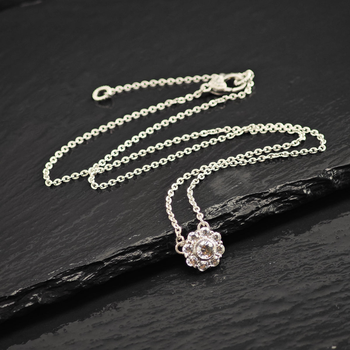 Vintage Judith Ripka CZ Cluster Sterling Silver Necklace N2802