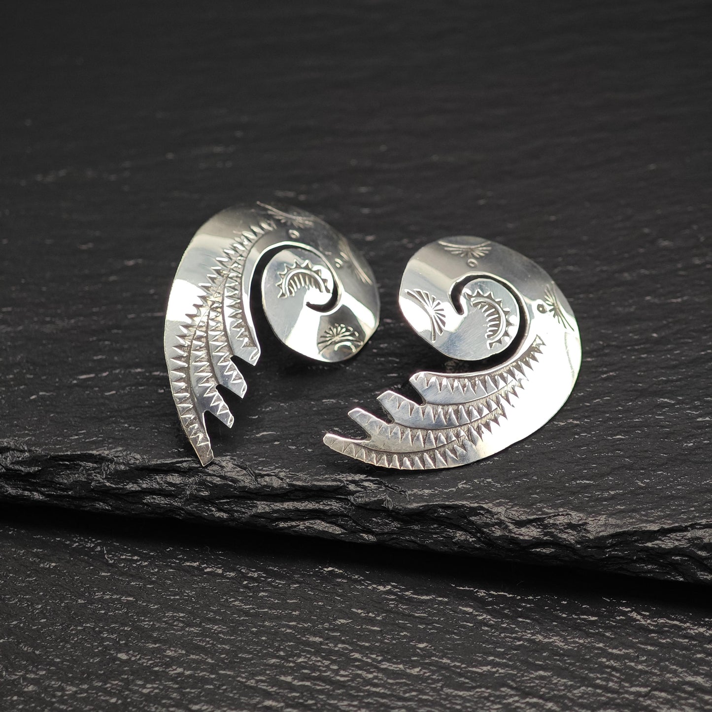 Native American Stamped, Swirl Stud Earrings Sterling Silver