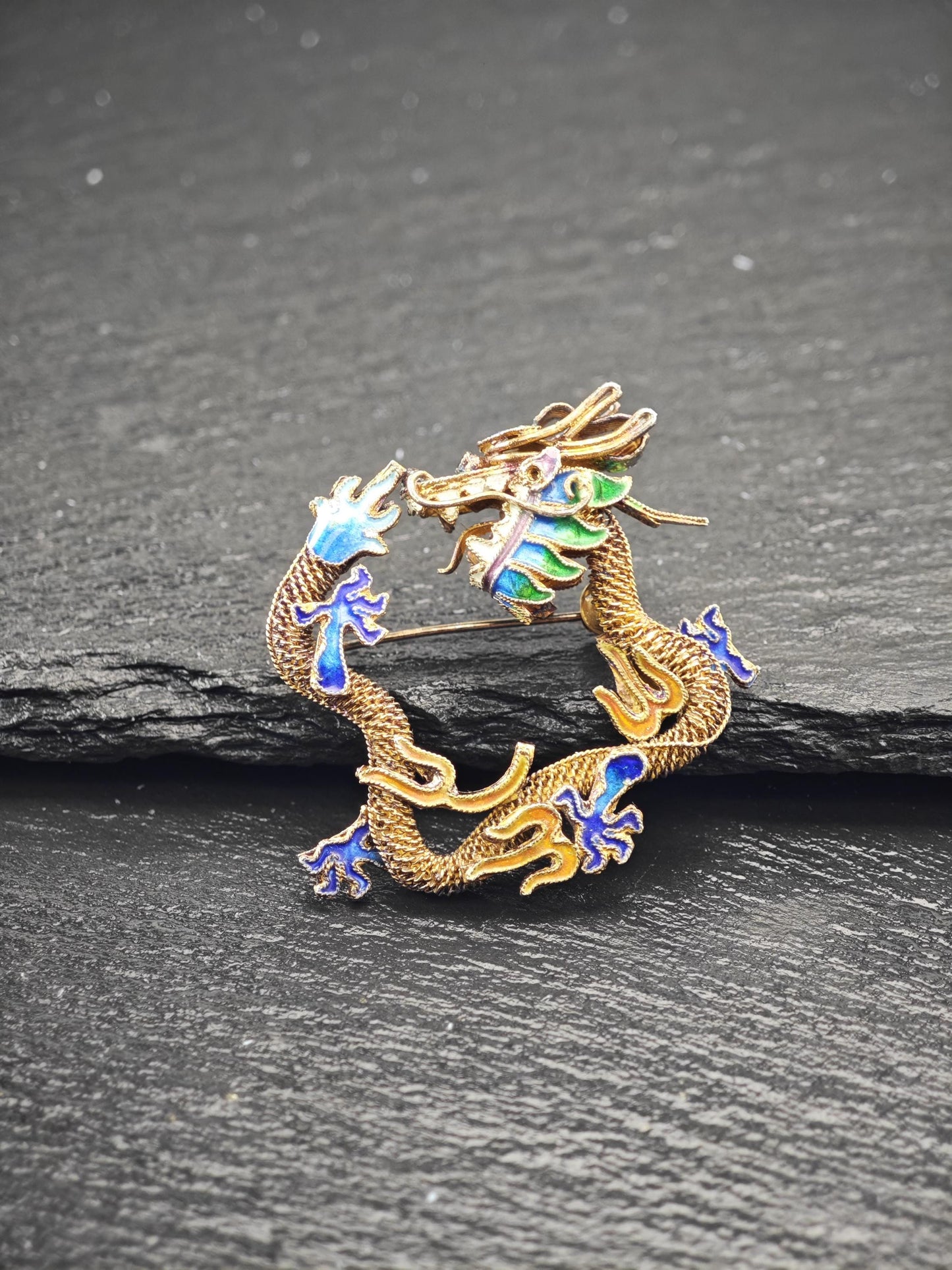 Choice of Chinese, Export Enamel Dragon Brooches Sterling Silver