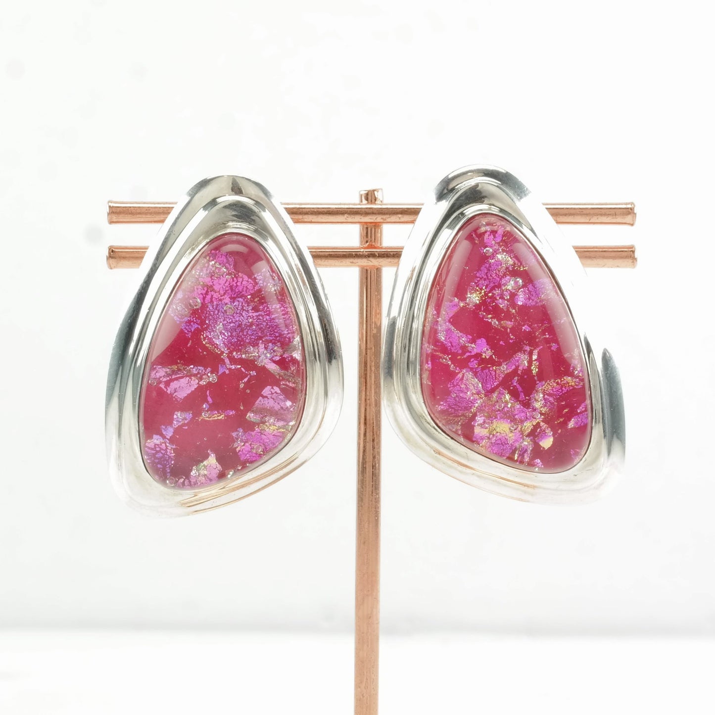 DTR Sterling Silver Pink Glass Earrings Omega Back