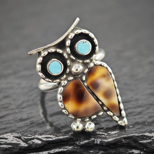 Navajo, Paul Lucario Jr. Owl Ring Sterling Silver Sz 7