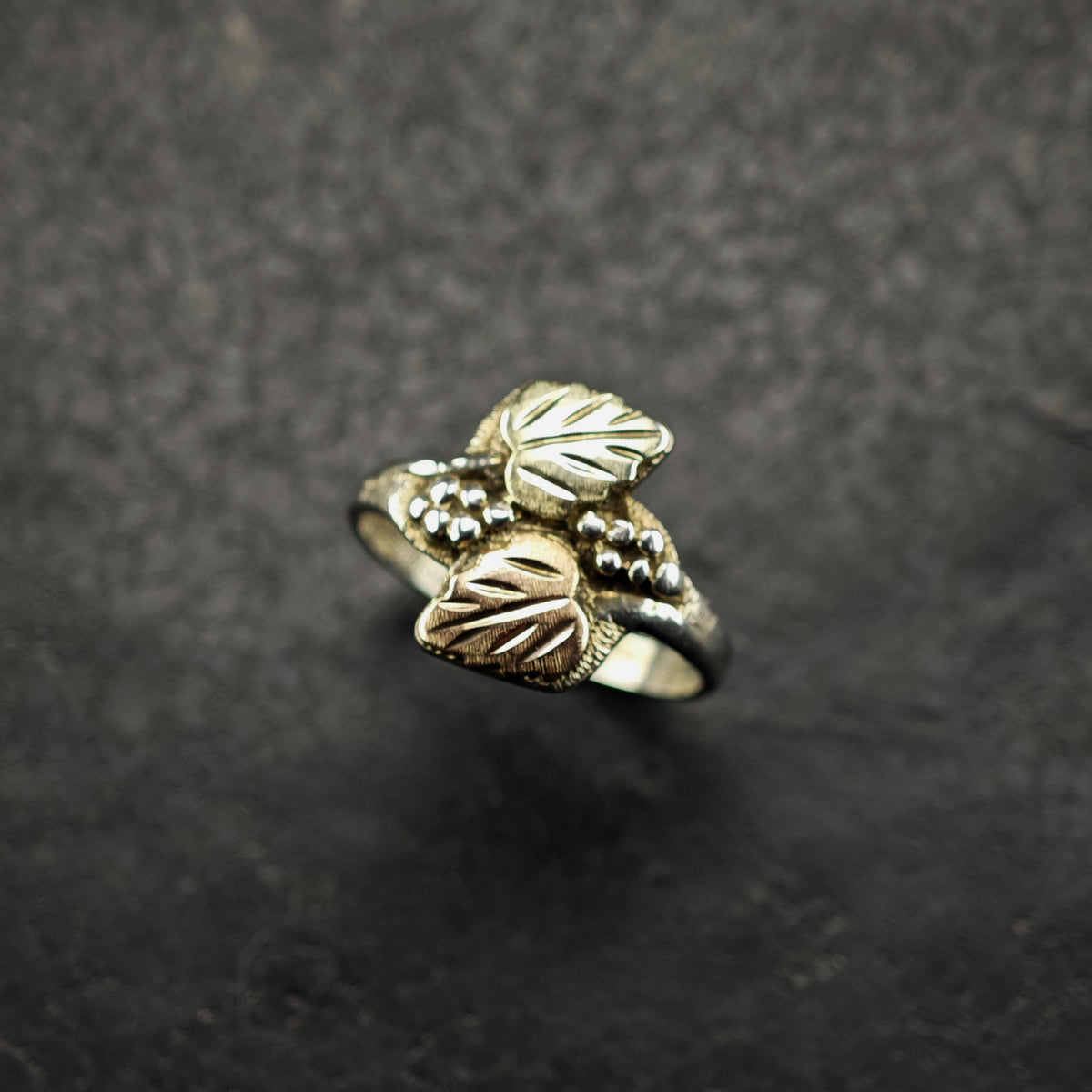 10K Gold Leaf Sterling Silver Ring Sz 6 R6828