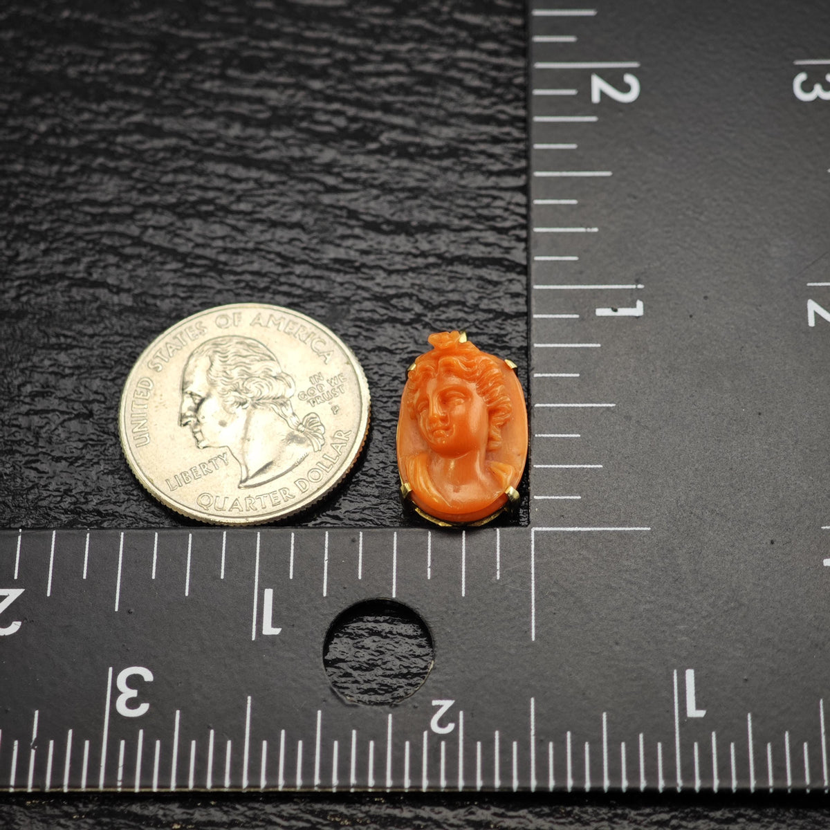 Antique Coral Cameo 14K Gold Charm P3104