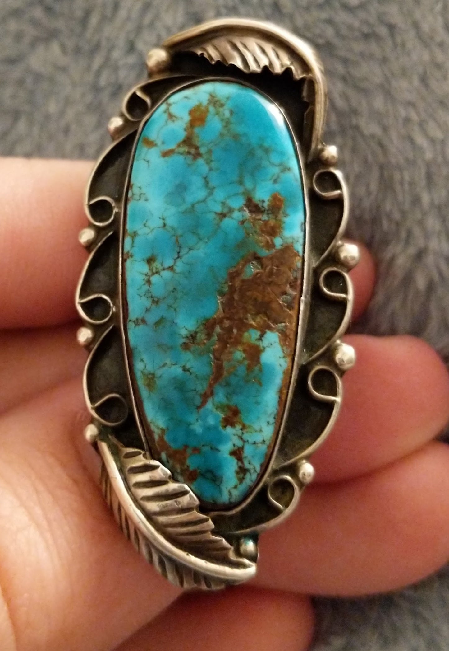 Vintage OOAK Native American Sterling Silver Ring Size 6.75 Blue Hawk, Eagle Waterweb Turquoise