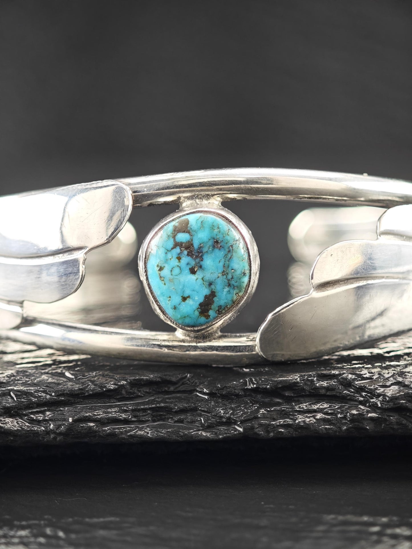Southwest, Turquoise, Floral Cuff Bracelet Sterling Silver