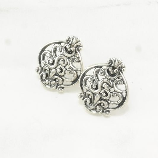 Vintage Sterling Silver Stud Earrings Carolyn Pollack Scroll