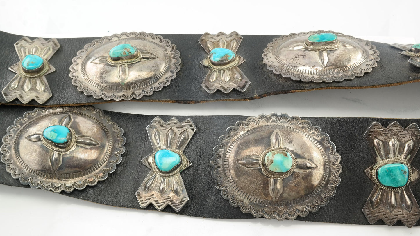 Large Native American Leather Belt Turquoise Sterling Silver