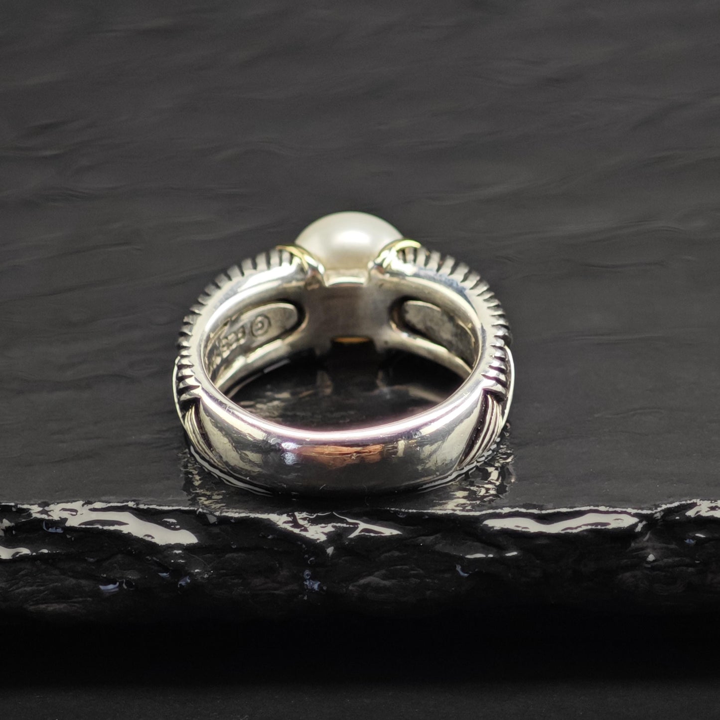 Pearl 14K Gold Accent Sterling Silver Ring Sz 7 R6732