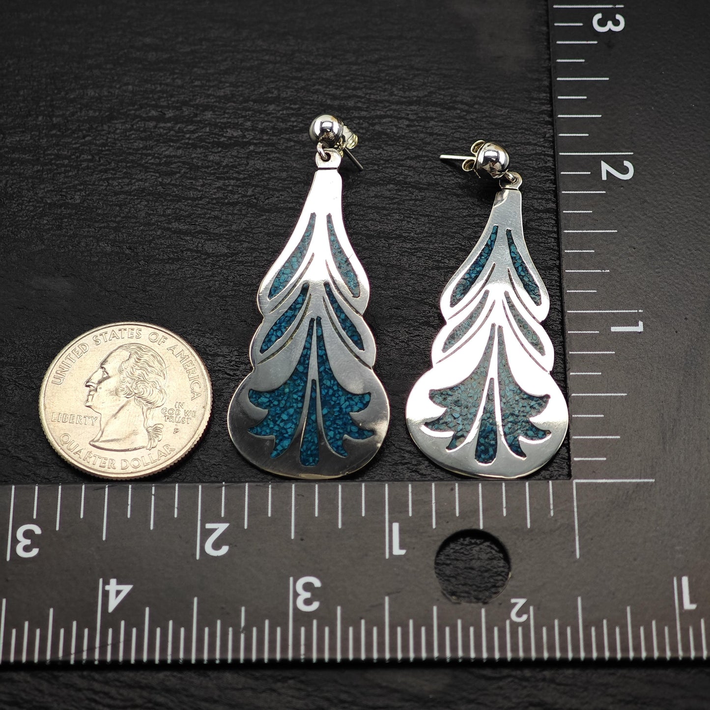Blue Turquoise Chip Inlay Stud/Dangle Earrings Sterling Silver