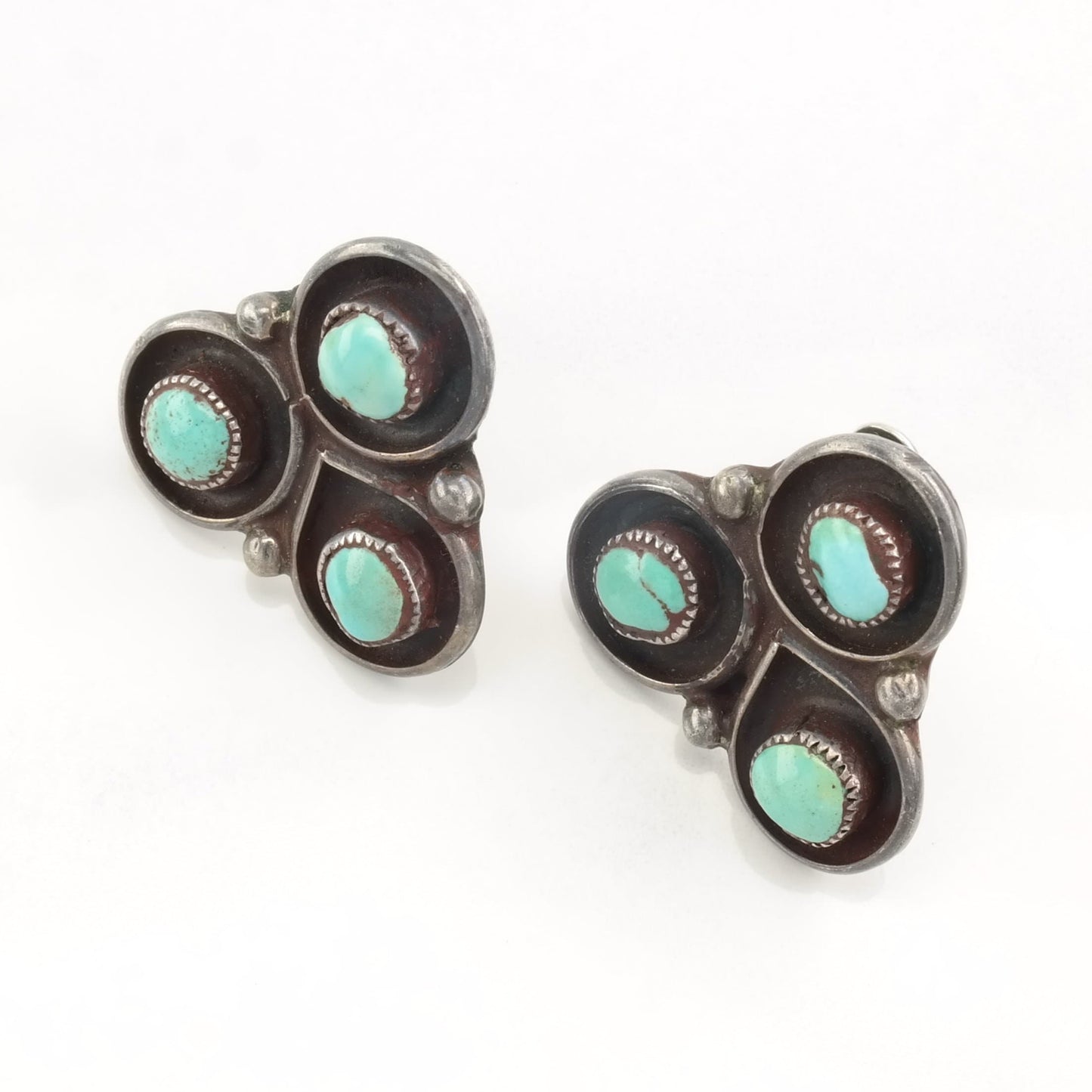 Native American Sterling Silver Blue Turquoise Earrings Screw Back