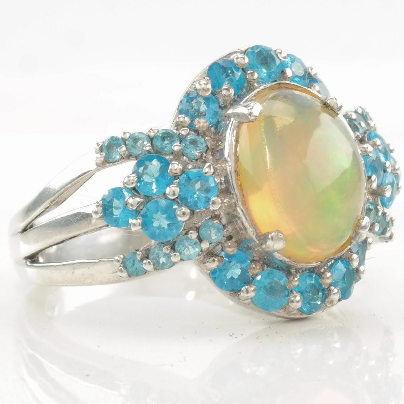 Vintage STS Silver Ring Opal, Apatite Sterling Size 9 1/4