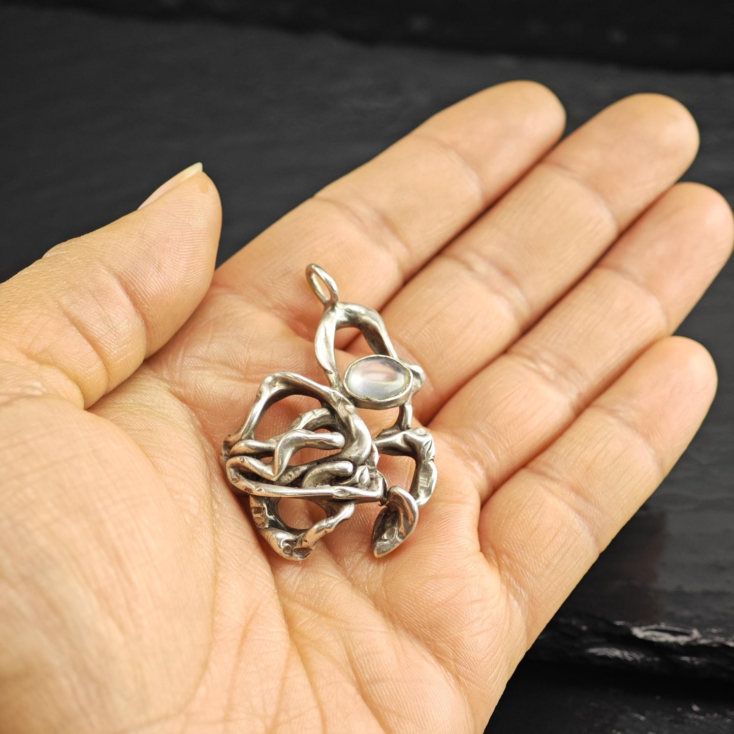 Brutalist Moonstone Pendant Sterling Silver P3062