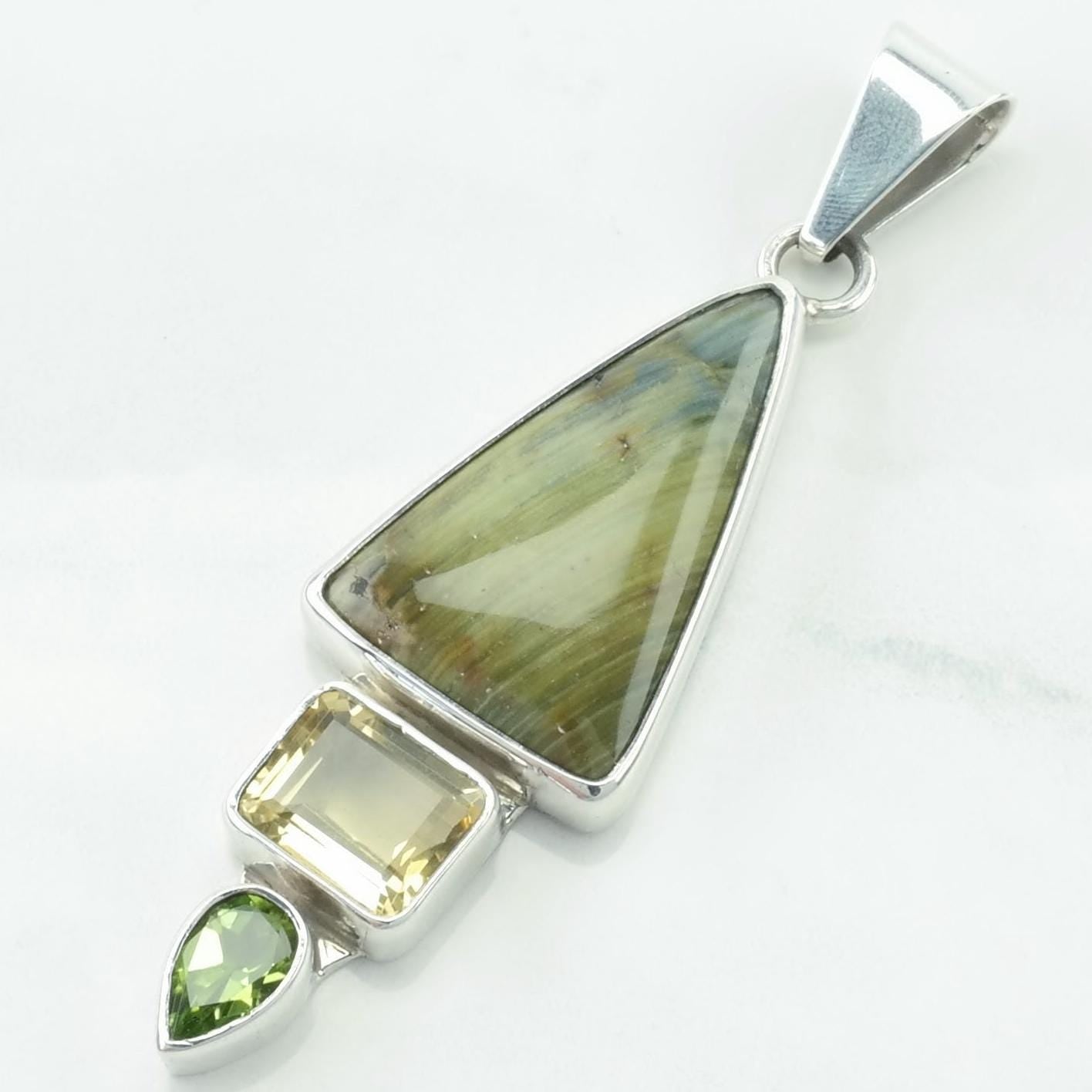 Vintage Charles Albert Citrine, Peridot, Brown Stone Sterling Silver Pendant
