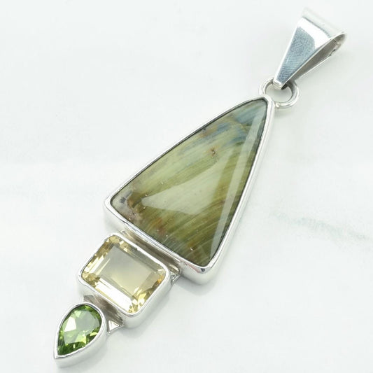 Vintage Charles Albert Citrine, Peridot, Brown Stone Sterling Silver Pendant