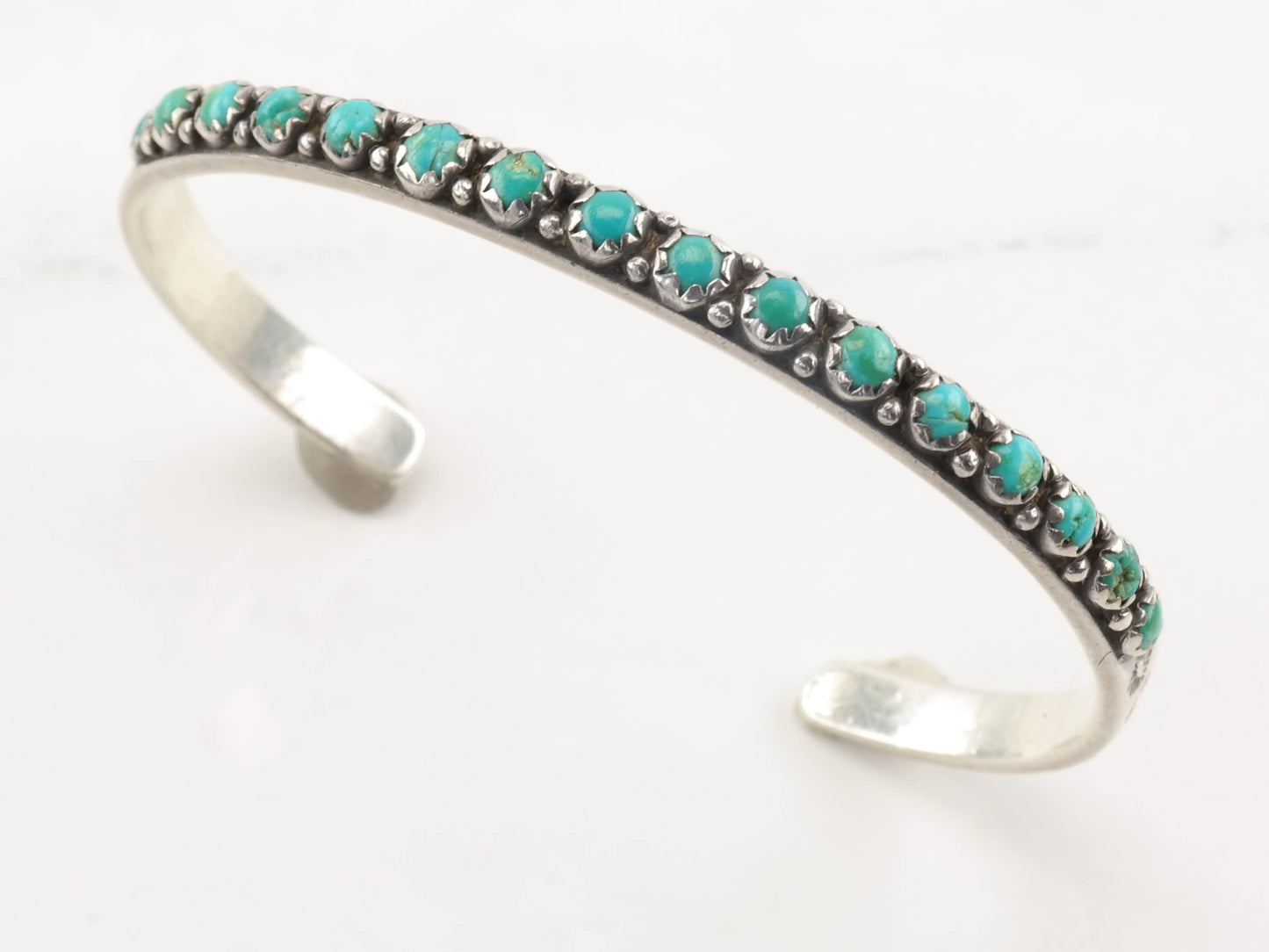 Zuni Sterling Silver Cuff Bracelet Turquoise Stackable Row