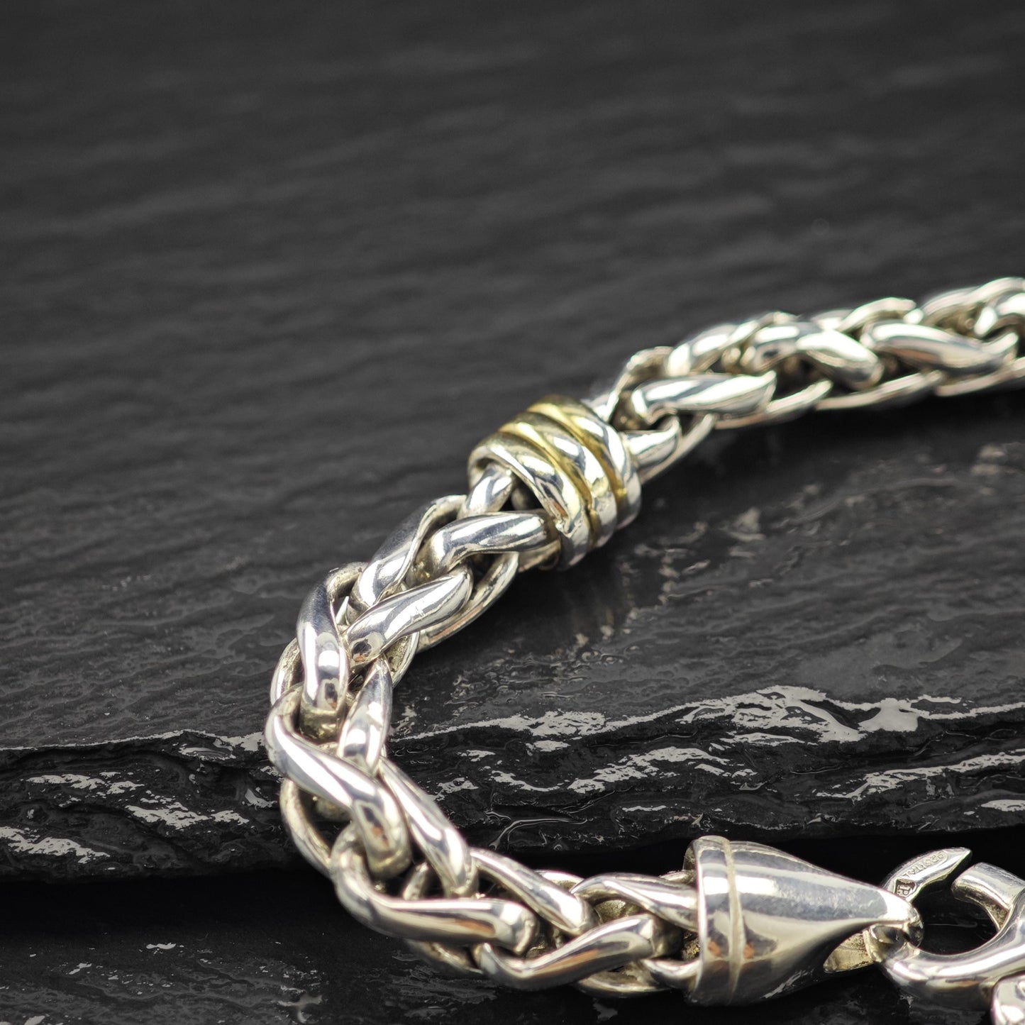 Two Tone Link Bracelet Sterling Silver Size 6 1/2"