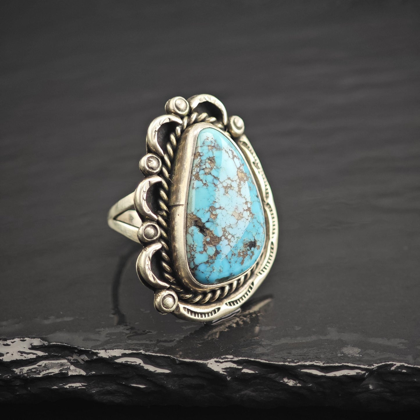 Kingman Turquoise Sterling Silver Ring Sz 8 R6673