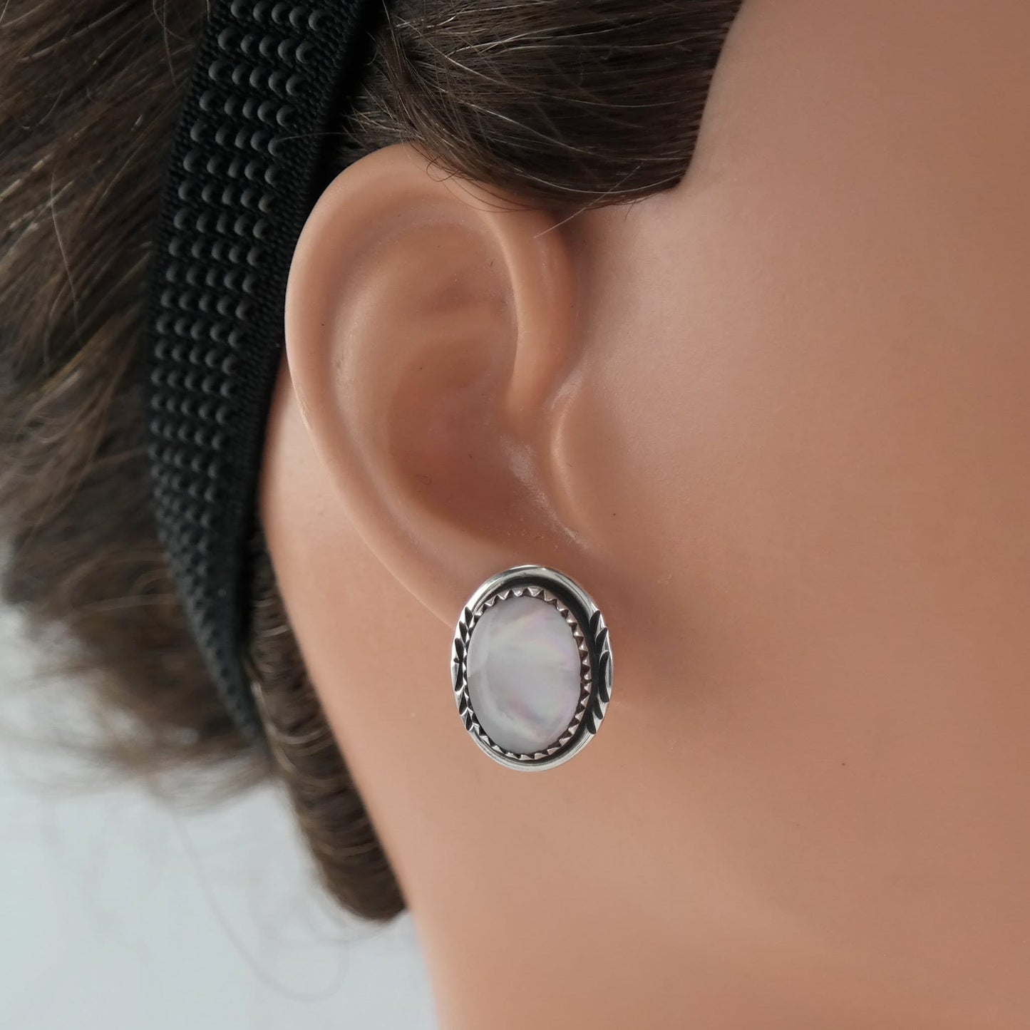 Native American Sterling Silver Pink Mother of Pearl Earrings Stud