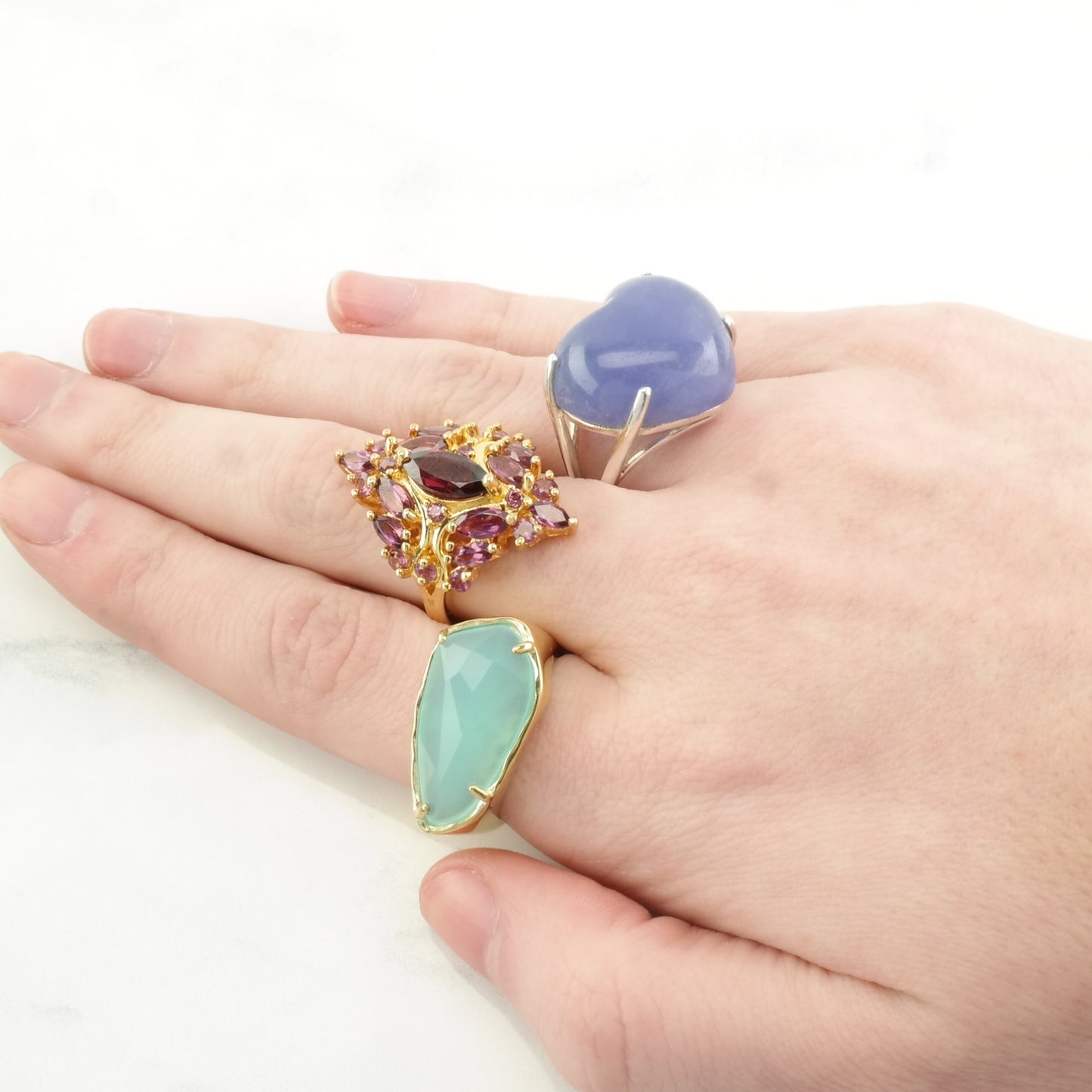 Sterling Silver Ring Chalcedony Gold Gilded Blue Size 6