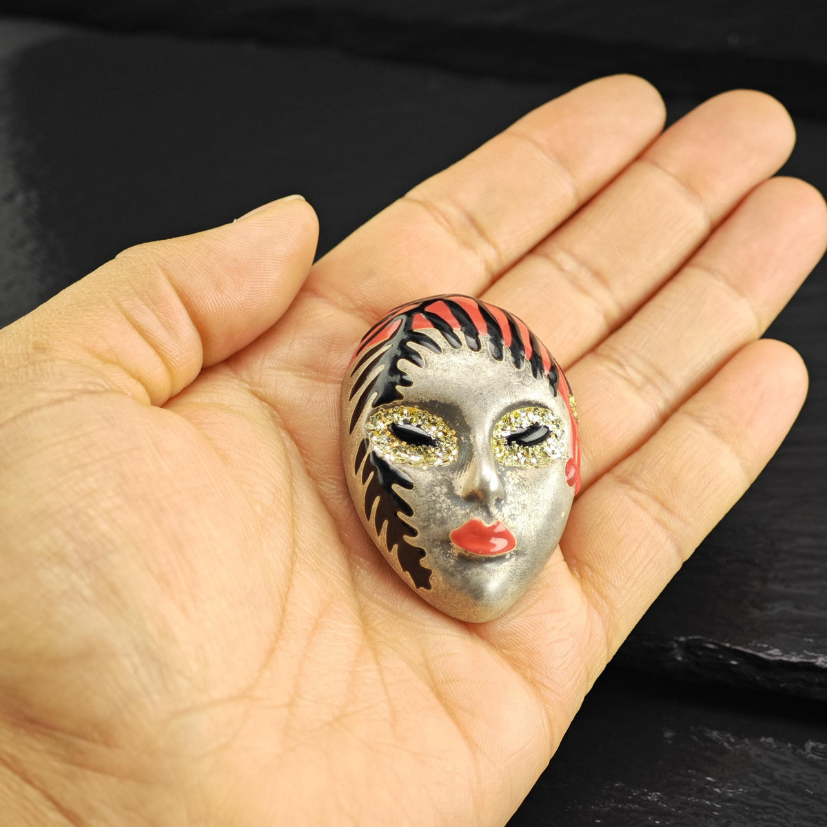Venetian Enamel Glitter Mask Sterling Silver Pendant P3099