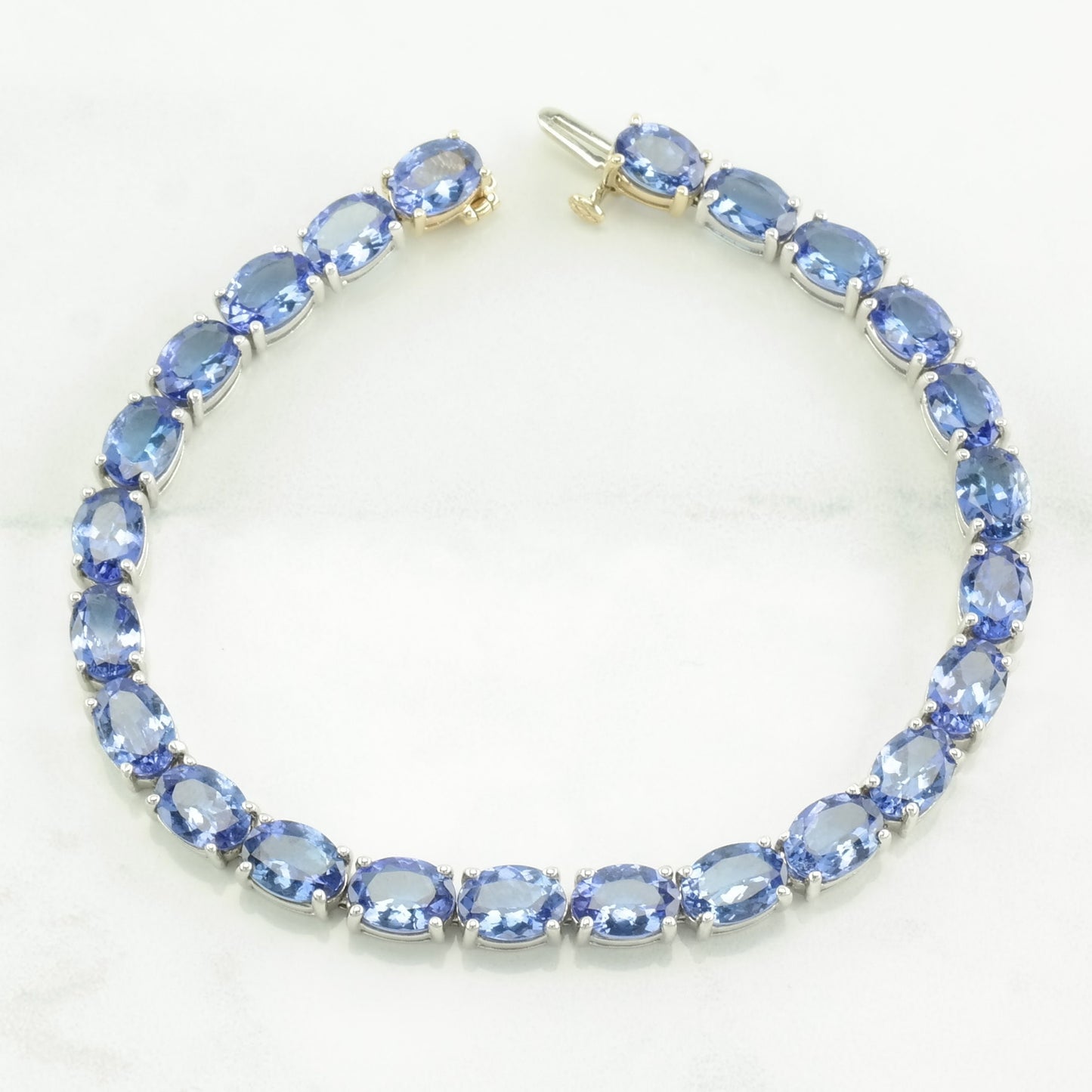 Link Bracelet Purple Tanzanite 18k Gold Clasp Sterling Silver