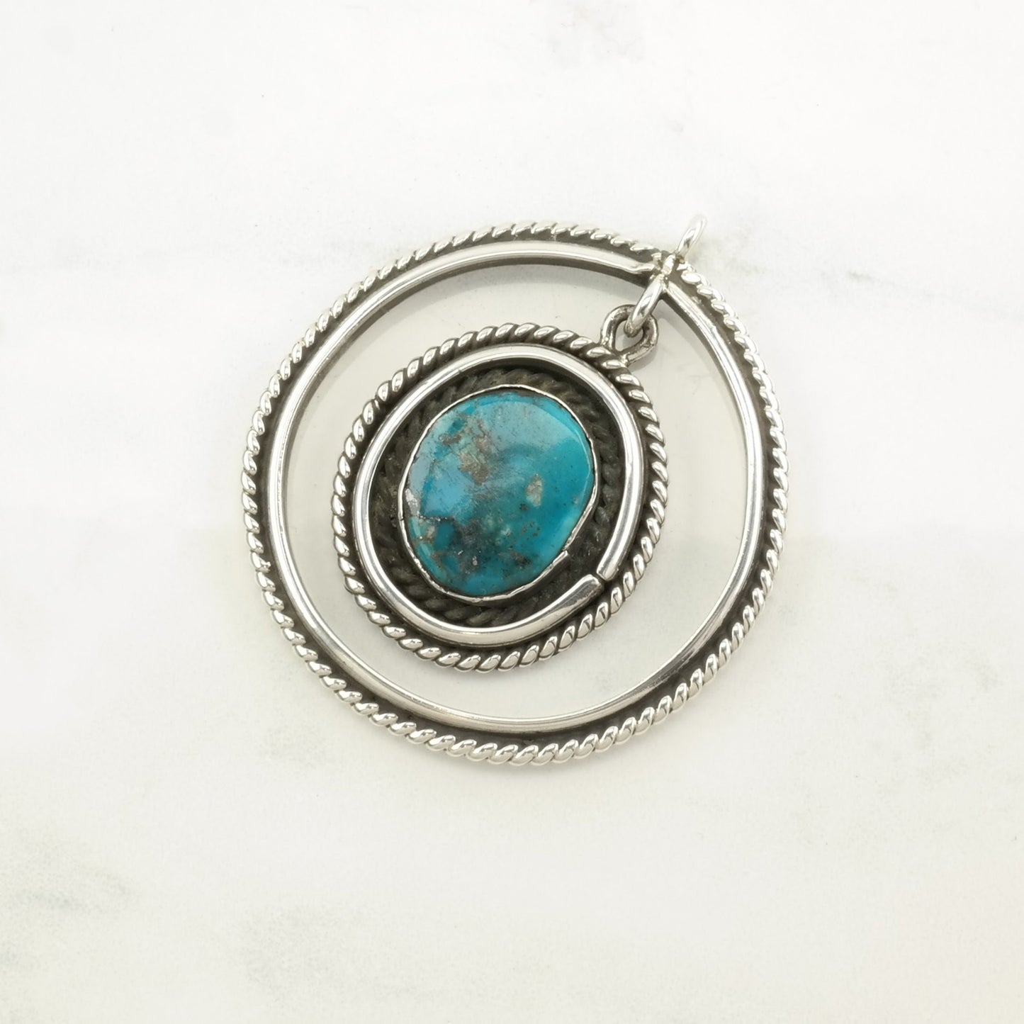 Native American Turquoise Dangling Sterling Silver Pendant