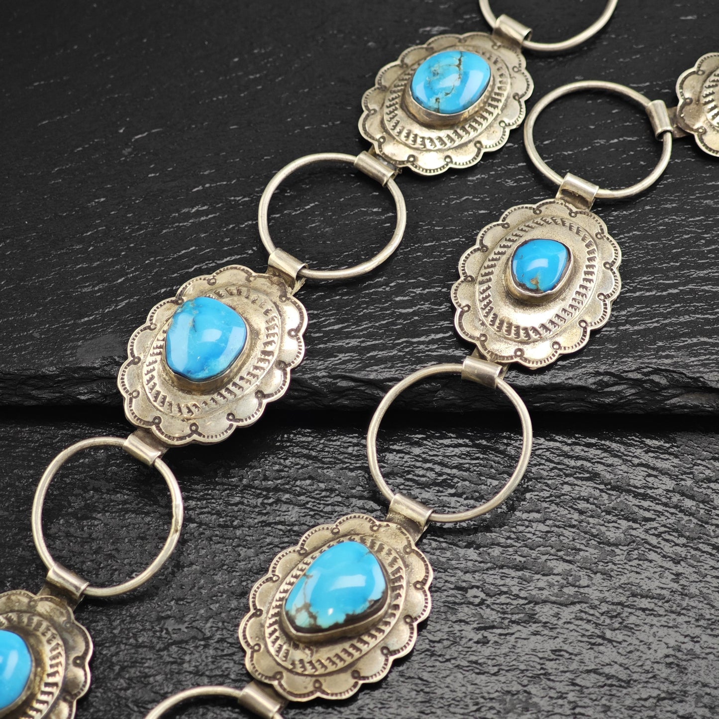Vintage SW Turquoise Concho Sterling Silver Hook Belt