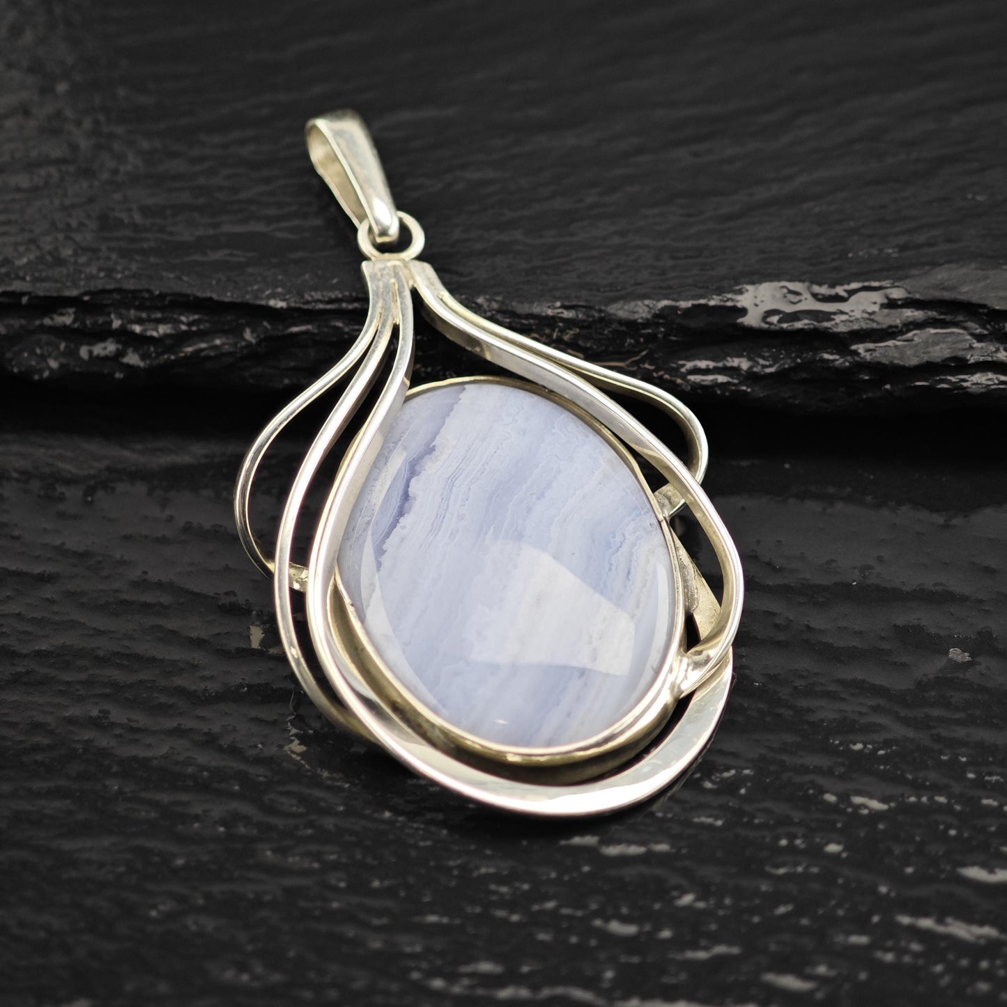 Blue Lace Agate Pendant Sterling Silver P3058
