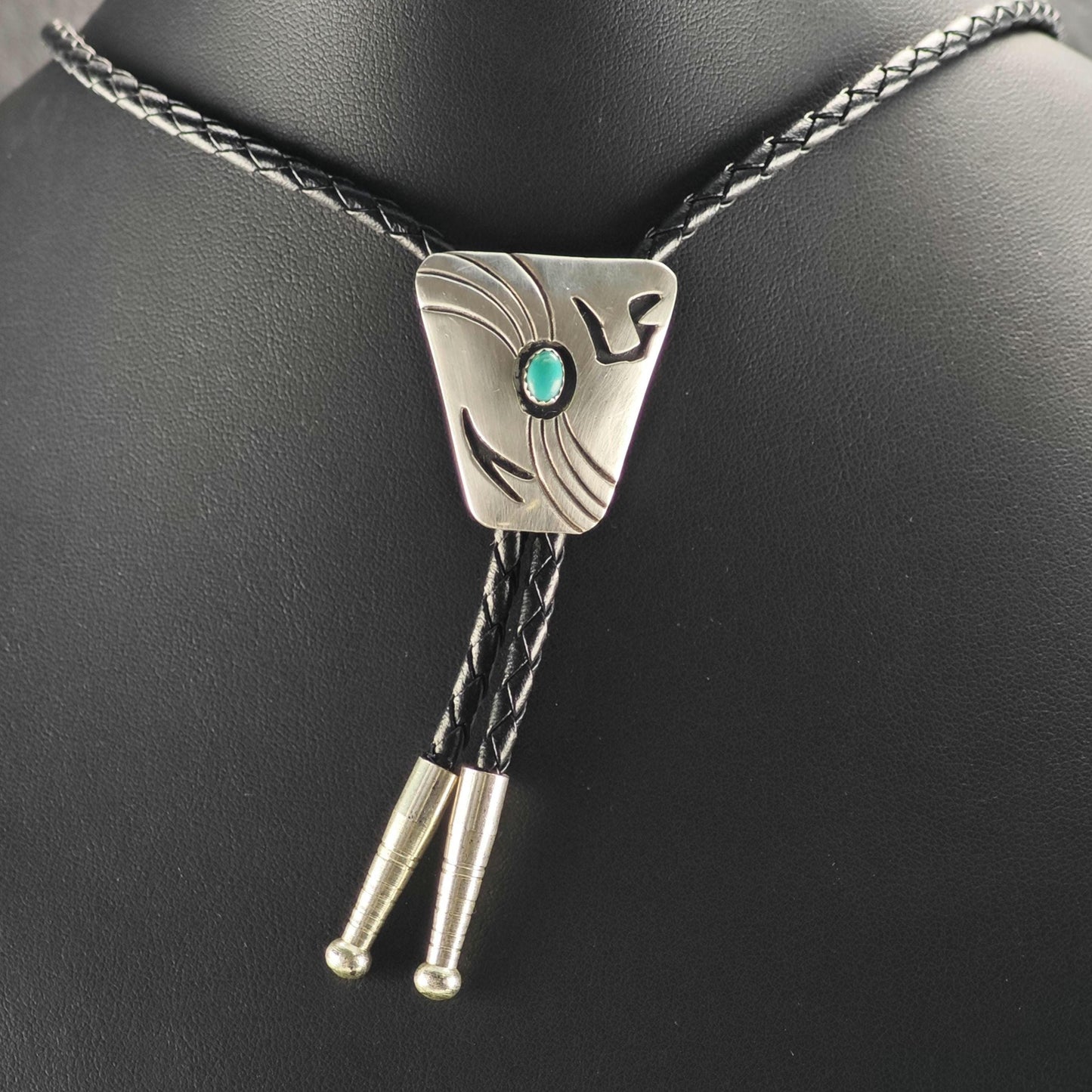Vintage Native American Sterling Silver Turquoise Overlay Bolo Tie Necklace N2741