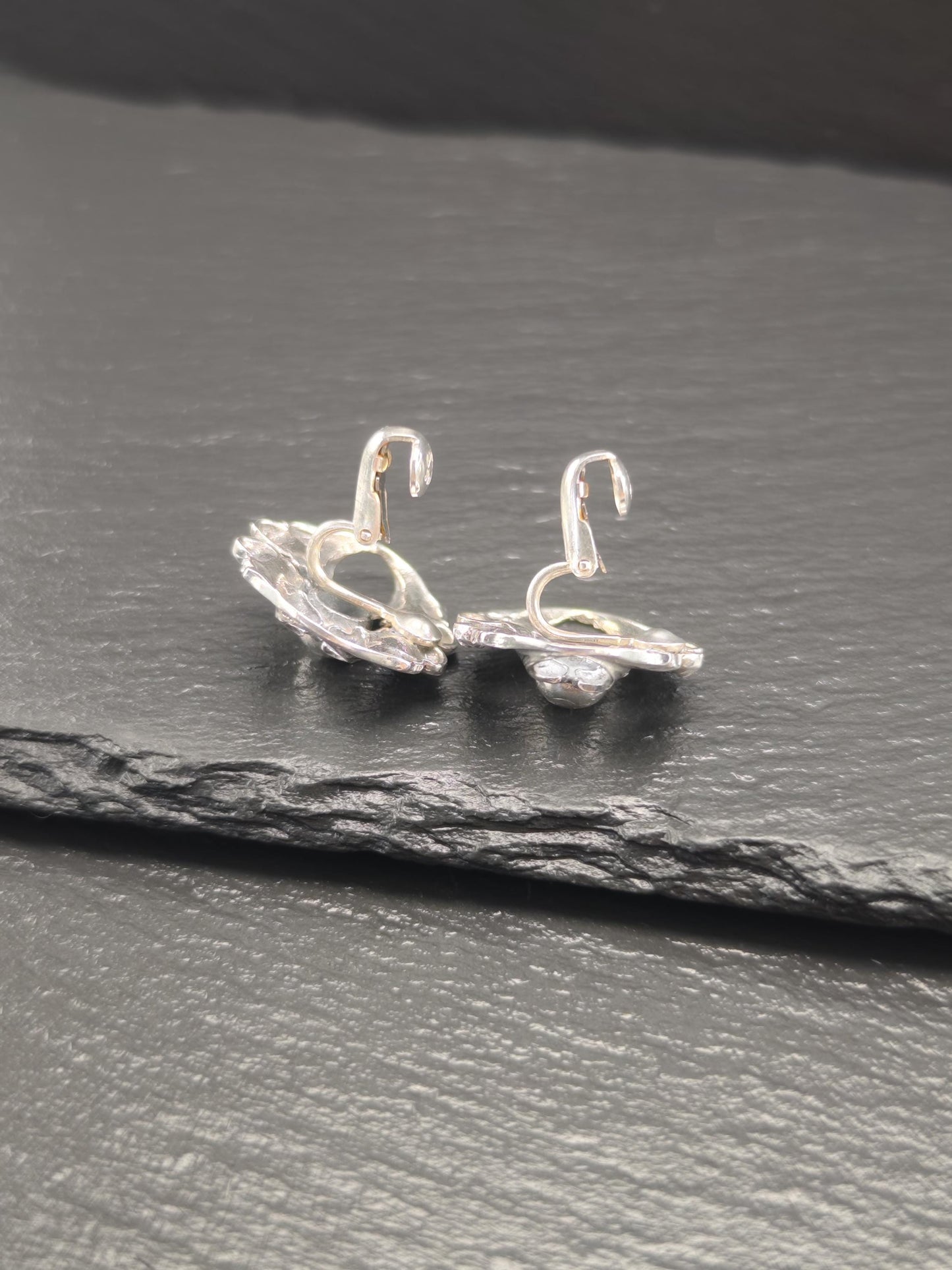 Vintage Sterling Silver Cini Floral Clip-On Earrings Art Nouveau Style