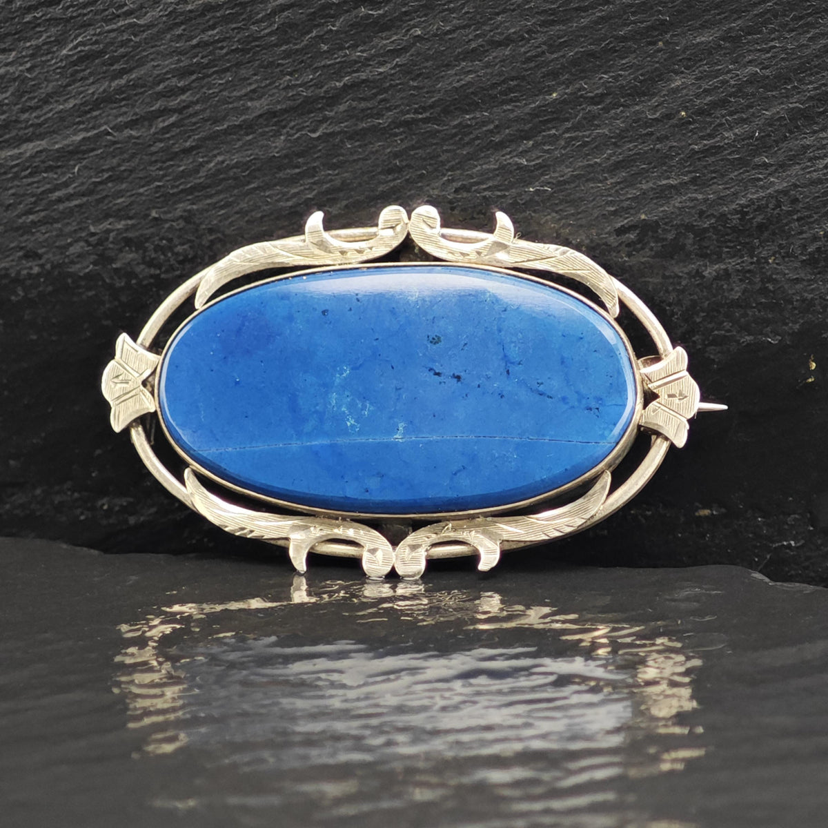 Mid-Century 800 Silver Blue Gemstone Sterling Silver Brooch B2265