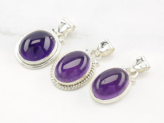 Choice of Vintage Modernist Amethyst Oval Sterling Silver Pendant