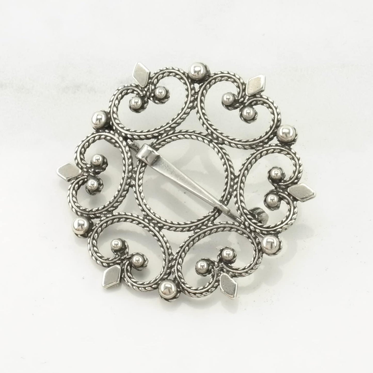 Norway Sterling Silver Brooch Art Deco Style Scroll