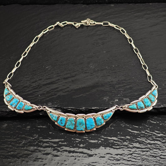 Vintage Zuni Quam Turquoise Sterling Silver Necklace N2723