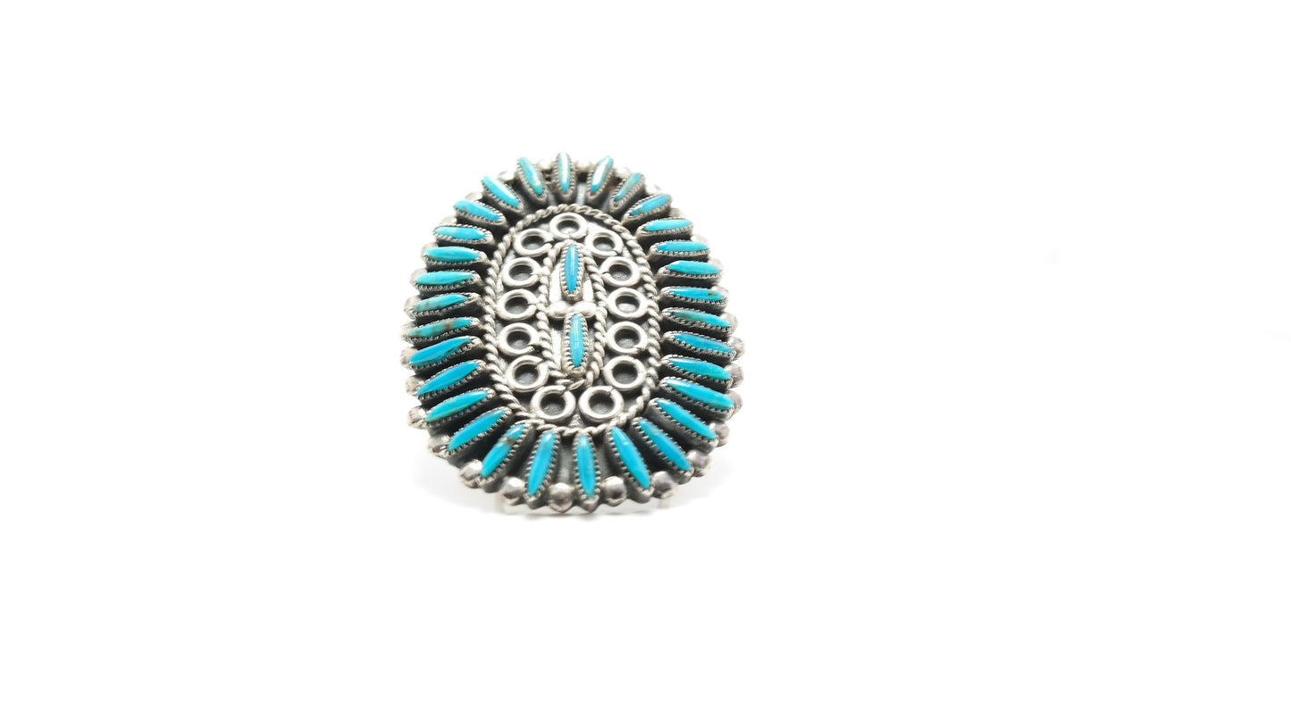 Vintage Zuni Ring Turquoise Sterling Silver Needle Point Size 8